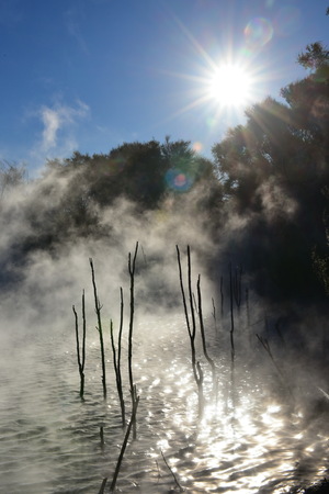 Hot steaming pool at Kuirau Park, New Zealand's only geothermal public parkの写真素材