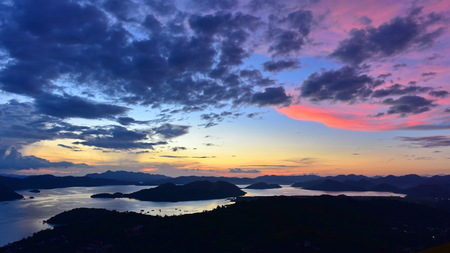 Spectacular sunset from the summit of Mt Tapyas on Coron Island, Philippines
