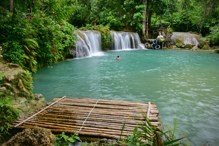 Cambugahay Falls, a 3-tiered waterfall popular for swimming on Siquijor Island, Philippines