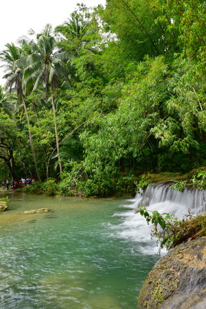 Cambugahay Falls, a 3-tiered waterfall popular for swimming on Siquijor Island, Philippinesの写真素材