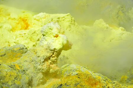 Sulpur and steam vents on White Island, New Zealand's most active cone volcano in the Bay of Plentyの写真素材