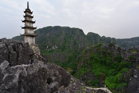 View of surrounding landscape from famous Hang Mua peak in Ninh Binh Provice, Vietnamの写真素材