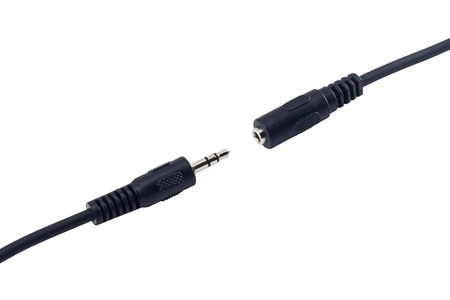 3.5 mm connector with socket isolated on whiteの写真素材