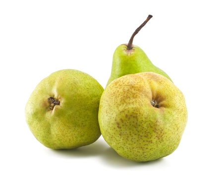 Three green pears isolated on white background の写真素材