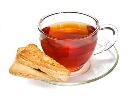 cup of tea and cookie on white background 
の写真素材
