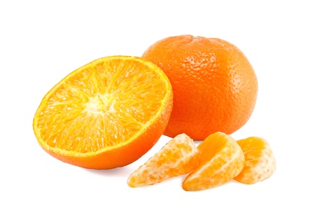 fresh juicy mandarins isolated on white backgroundの写真素材