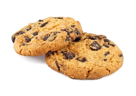 chocolate chip cookies, isolated on white backgroundの写真素材