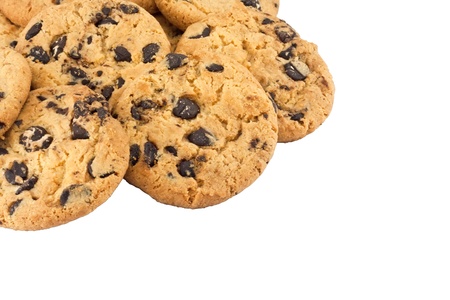 chocolate chip cookies, isolated on white backgroundの写真素材