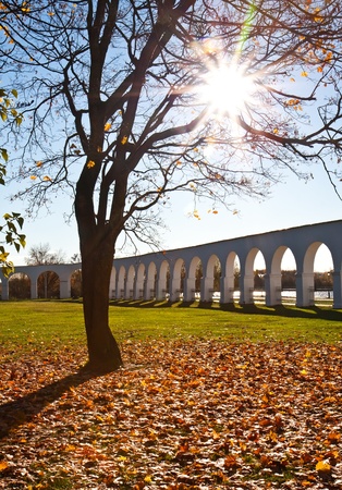 Landscape with beautiful sunset in the autumn park  Novgorod the Great, Russia の写真素材