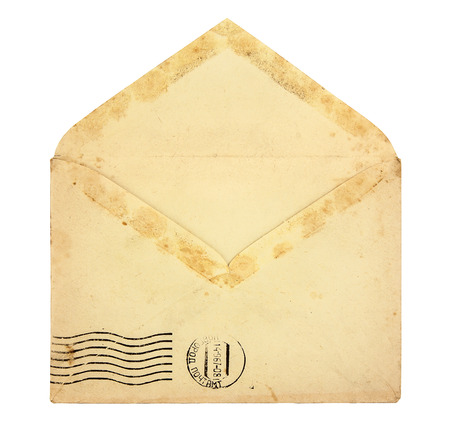 Old envelope isolated on a white backgroundの写真素材