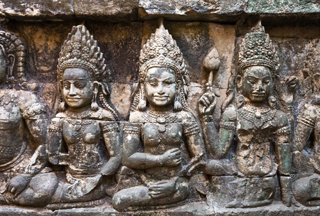 The Hidden Wall, Terrace of the Leper King, carvings of Nagas and Deities of the underworld, Angkor Wat, Siem reap. Cambodiaのeditorial素材