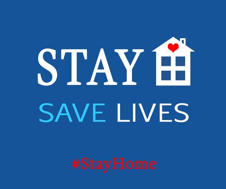 Stay at home slogan with house and red heart. Protection campaign from coronavirus, COVID--19. Stay Home quarantine coronavirus epidemic background for social media, stay home save lives hashtag.の写真素材