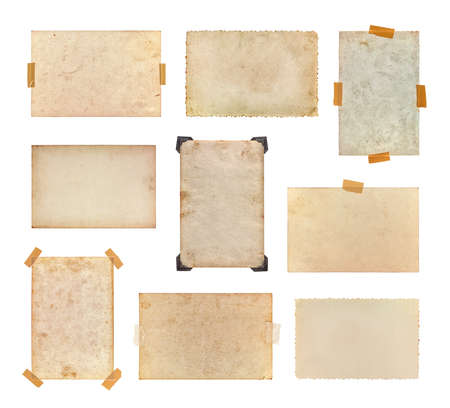 Set of vintage photos isolated on a white background. Collection of old photos, each one is shot separately.の写真素材