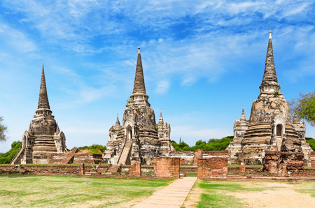 Wat Phra Si Sanphet temple is one of the famous temple in Ayutthaya in Thailand. Temple in Ayutthaya Historical Park, Ayutthaya, Thailand. UNESCO world heritage.の写真素材