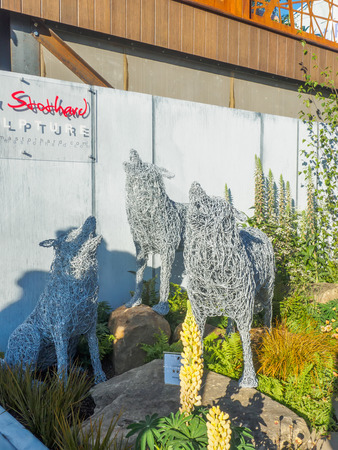 LONDON, UK - MAY 25, 2017: RHS Chelsea Flower Show 2017. Yorkshire based artist Emma Stothard display with life-sized sculptures of animals and birds made of willow and bronze wire.のeditorial素材