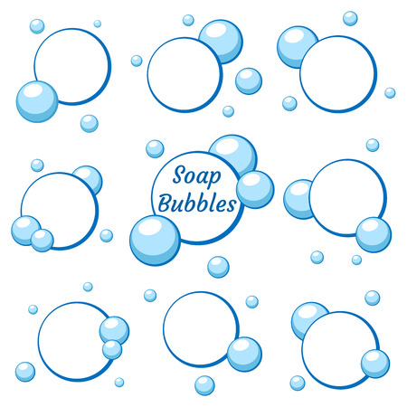Blue air bubbles from water or chewing gum, foam. Set of templates for dialogs and messages, prices and discounts. Isolated white background. EPS10 vector illustration.のイラスト素材
