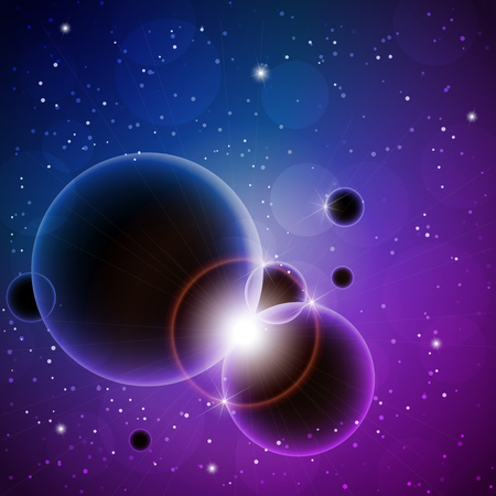 Space background with planets, stars and shining rays. Eps10 vector illustration.のイラスト素材
