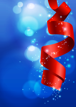 Blue Christmas Background with Bokeh and Ribbon, Vector Illustrationのイラスト素材