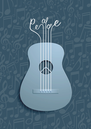 Abstract Guitar and Peace Symbol with Notes Background, Vector Illustrationのイラスト素材