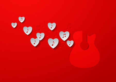Love Music Concept Design with White Paper on Red Background, Vector Illustrationのイラスト素材