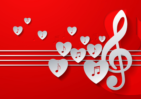 Love Music Concept Design with White Paper on Red Background, Vector Illustrationのイラスト素材