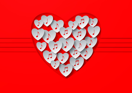 Love Music Concept Design with White Paper on Red Background, Vector Illustrationのイラスト素材