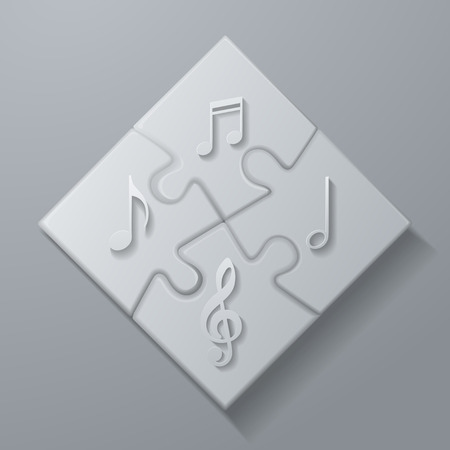 Music Notes on White Puzzle Background, Vector Illustrationのイラスト素材