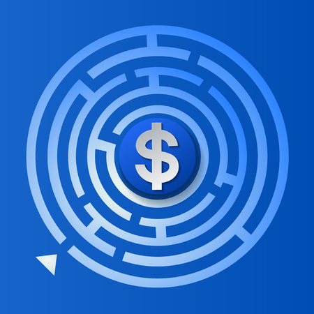 Dollar Sign in The Circle Maze on Blue Background, Vector Illustrationのイラスト素材