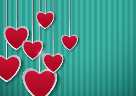 Paper Hearts on Turquoise Background, Vector Illustrationのイラスト素材
