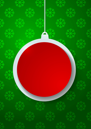 Red Paper Christmas Ball on Green Snowflakes Background, Vector Illustrationのイラスト素材