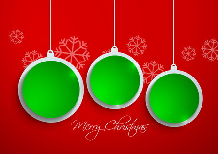 Green Paper Christmas Balls on Red Background, Vector Illustrationのイラスト素材