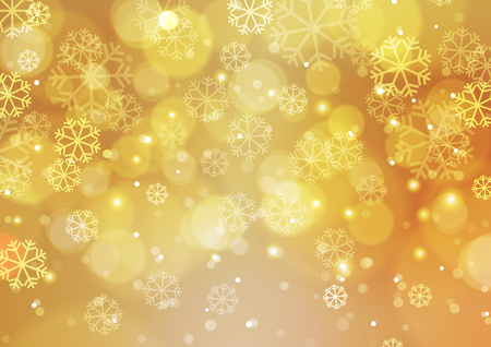 Abstract Gold Christmas Background with Bokeh Light and Snowflakes, Vector Illustrationのイラスト素材