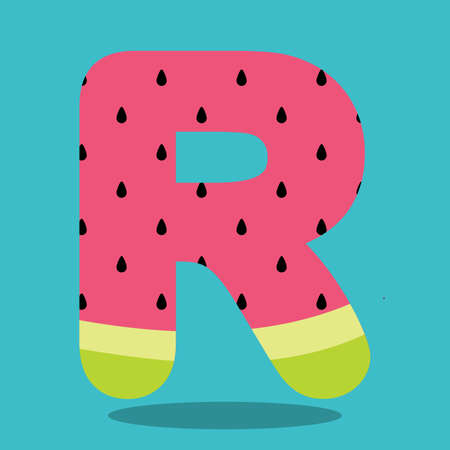 WATERMELON, ALPHABET, R, 18, Vector, illustration, cartoon, graphic, vecのイラスト素材
