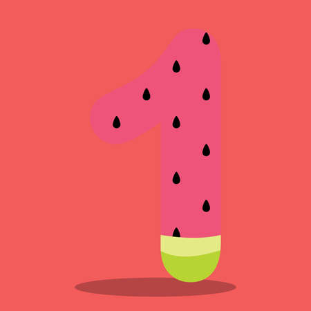 WATERMELON, NUMBERS, 01, Vector, illustration, cartoon, graphic, vectorのイラスト素材