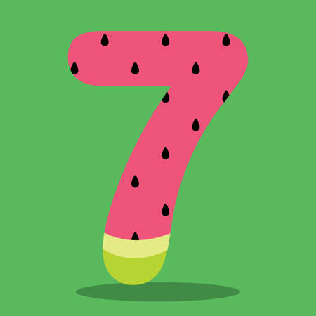 WATERMELON, NUMBERS, 07, Vector, illustration, cartoon, graphic, vectorのイラスト素材