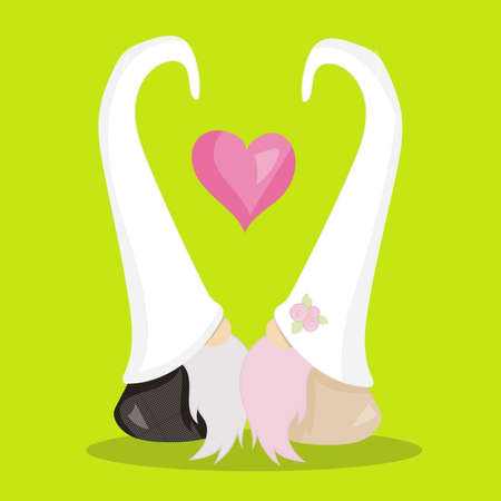 wedding, gnome, kiss, heart, 12, Vector, illustration, cartoon, graphic,のイラスト素材