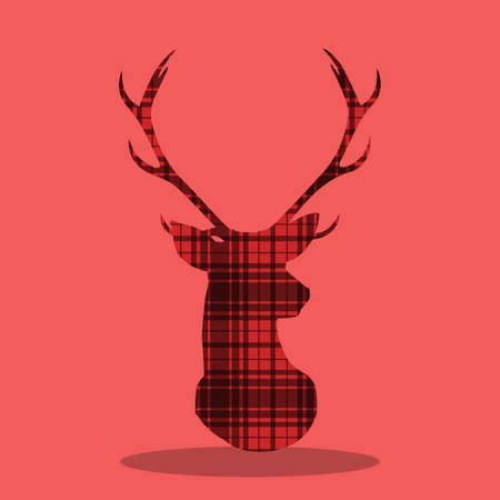 WILD, AND, FREE, CHECKERD, DEER, HEAD, 09, Vector, illustration, cartoon,のイラスト素材