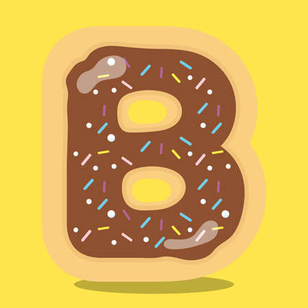 YUMMY, CHOCOLATE, DONUT, ALPHABET, B, 02, Vector, illustration, cartoon,のイラスト素材