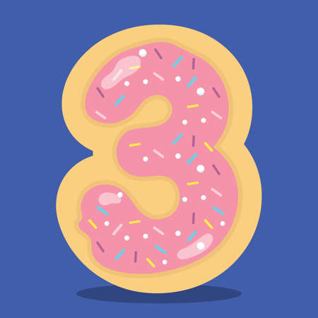 YUMMY, DONUT, NUMBER, 03, Vector, illustration, cartoon, graphic, vectorのイラスト素材