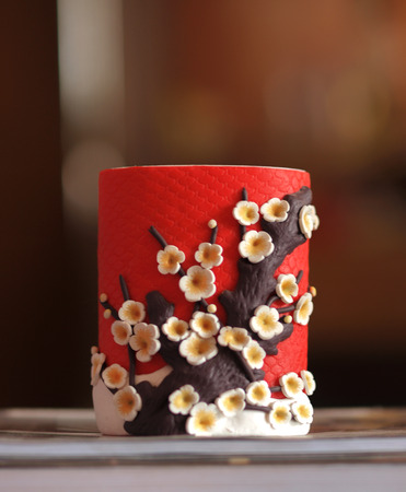 PENCIL HOLDER DESIGNED IN CHERRY BLOSSOM TREEの写真素材