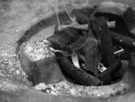 CHARCOAL FIRE IN STOVEの写真素材