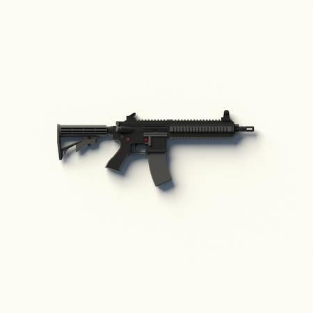 3D RENDERING OF MACHINE GUN ON WHITE PLAIN BACKGROUNDの写真素材
