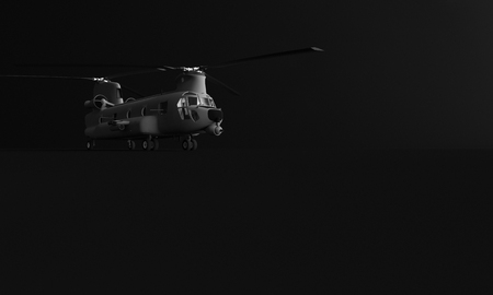3D RENDERING OF TRANSPORT HELICOPTER ON BLACK PLAIN BACKGROUNDの写真素材