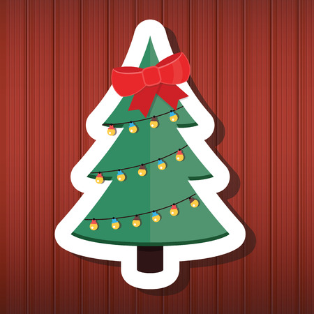 Vector Christmas Tree on Wooden Backgroundのイラスト素材
