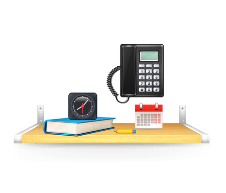 Black phone and address book, pencil, calendar, clock のイラスト素材
