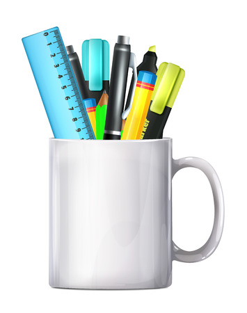 White Big Mug Pencil Boxのイラスト素材