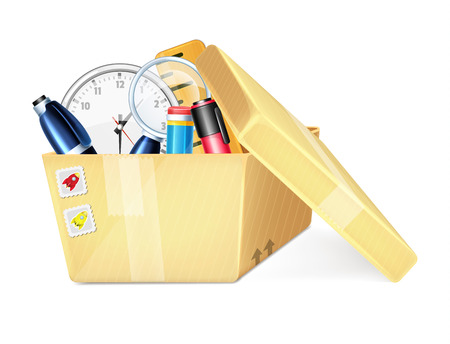 Cartoon Open Box with Itemsのイラスト素材