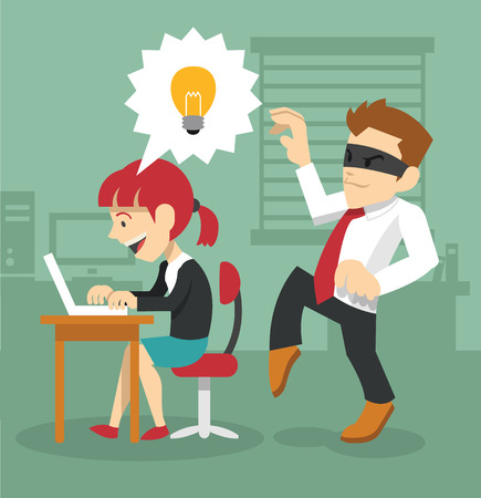 Man is stealing Idea. Vector flat illustrationのイラスト素材