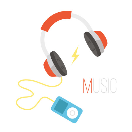 Black and red headphones and portable audio player vector illustrationのイラスト素材