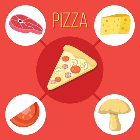 Pizza slice and pizza ingredientsのイラスト素材
